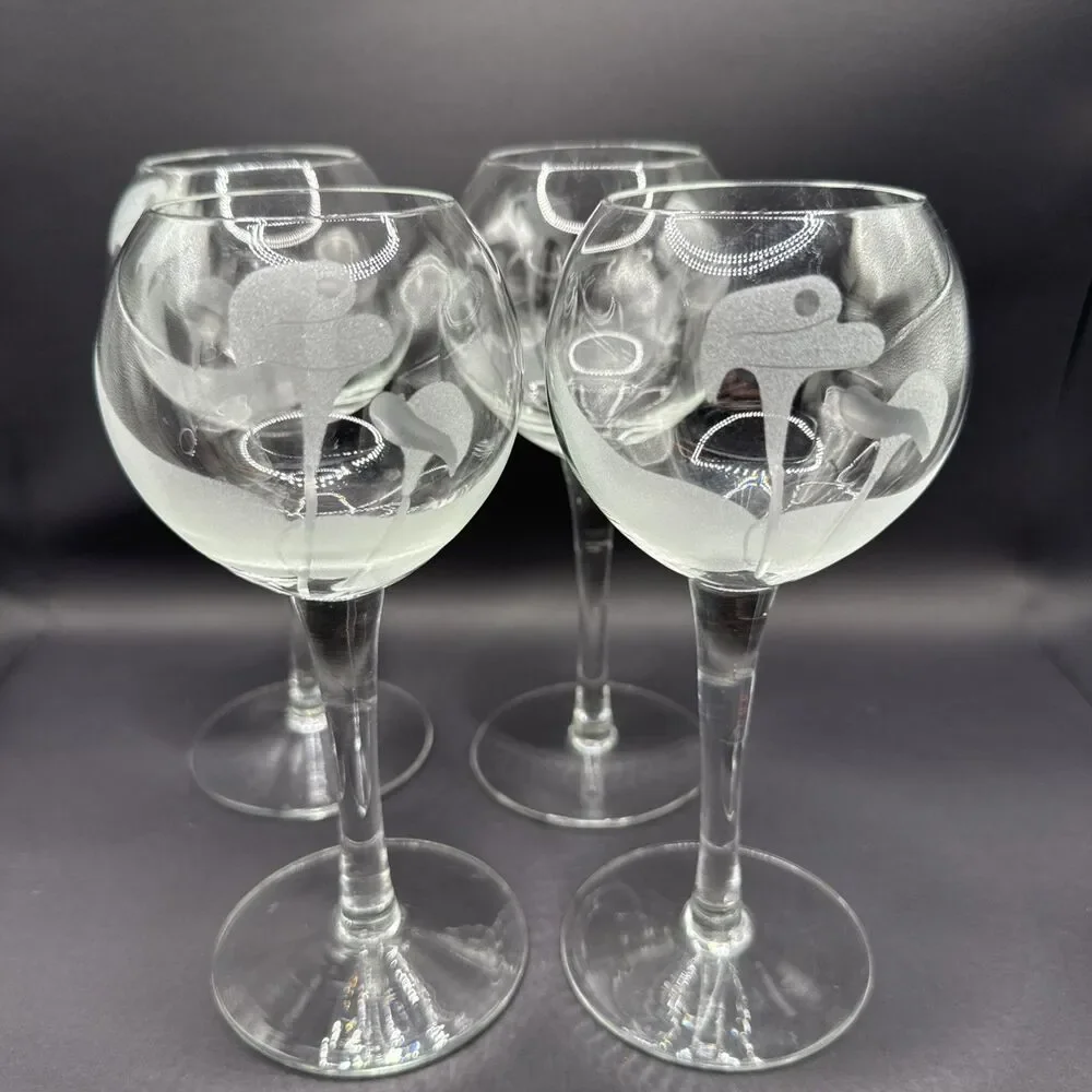 Etched Frosted Calla Lily Balloon Wine Glasses Set Of 4